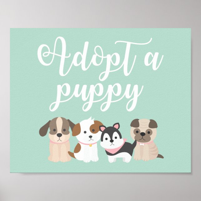 Welppy Birthday Party Sign Adoptiere ein Welpe Poster (Vorne)