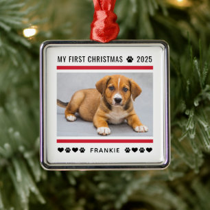 Welppy First Christmas Red Custom Foto Ornament Aus Metall