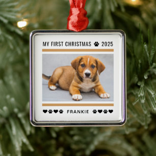 Welppy First Christmas Tan Custom Foto Ornament Aus Metall