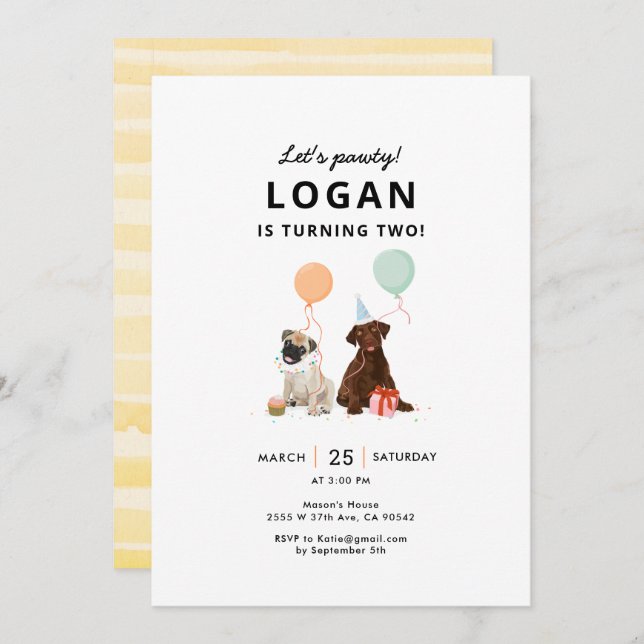 Welppy Pawty Dog Geburtstagsparty Einladung (Vorne/Hinten)