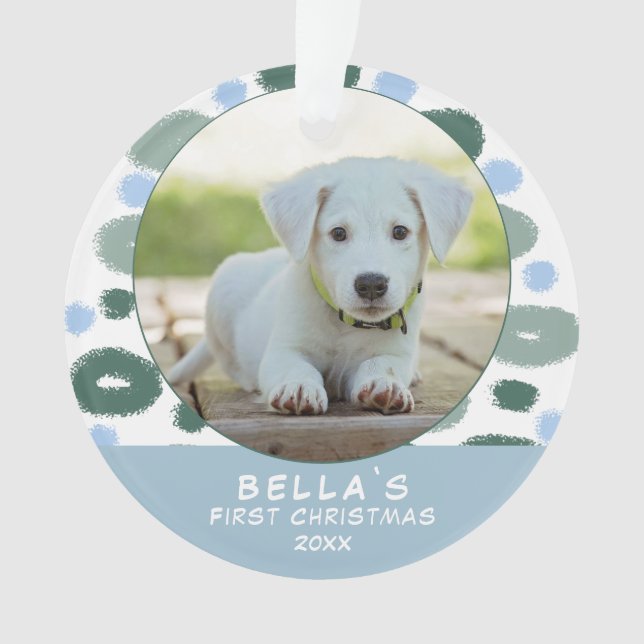 Welppy's 1. Christmas Colorful Blue Pattern Foto Ornament (Vorderseite)