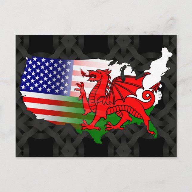 Welsh American Flags Map Postcard Postkarte (Vorderseite)