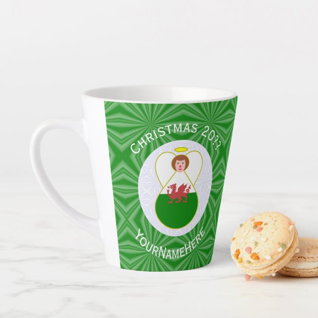 Welsh Angel Christmas Flag Personalisiert Milchtasse (Beispiel)