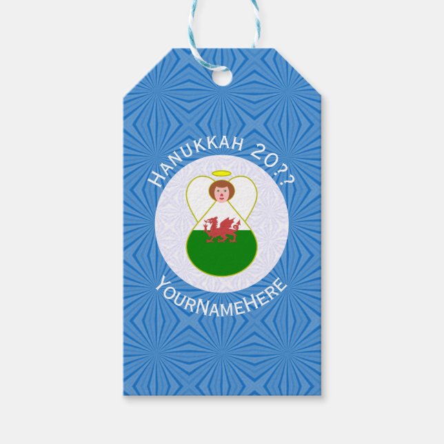 Welsh Angel Hanukkah Flag Personalized  Geschenkanhänger (Vorderseite)