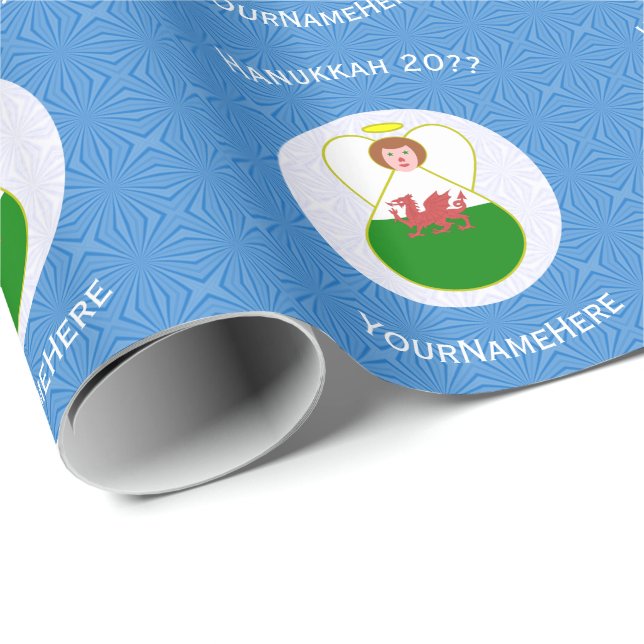Welsh Angel Hanukkah Flag Personalized  Geschenkpapier (Rolleneckpunkt)