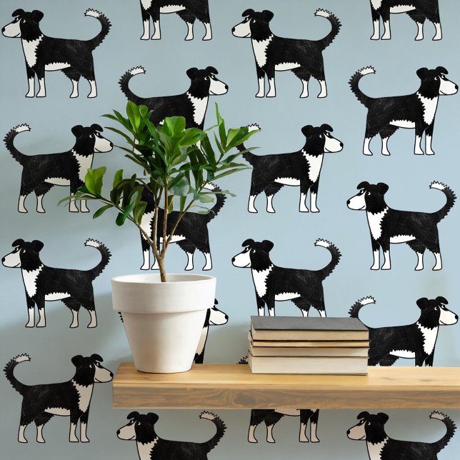 Welsh Border Collie Dog Pattern Tapete (Welsh border collie sheepdog dog themed peel and stick wallpaper)