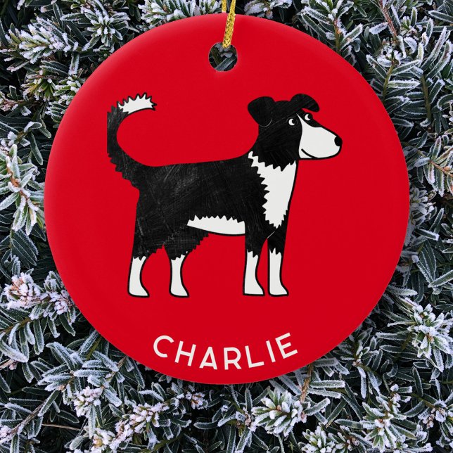 Welsh Border Collie Sheep Dog Personalisiert Keramik Ornament (Personalized custom name Welsh Border Collie sheepdog red dog Christmas ornament)