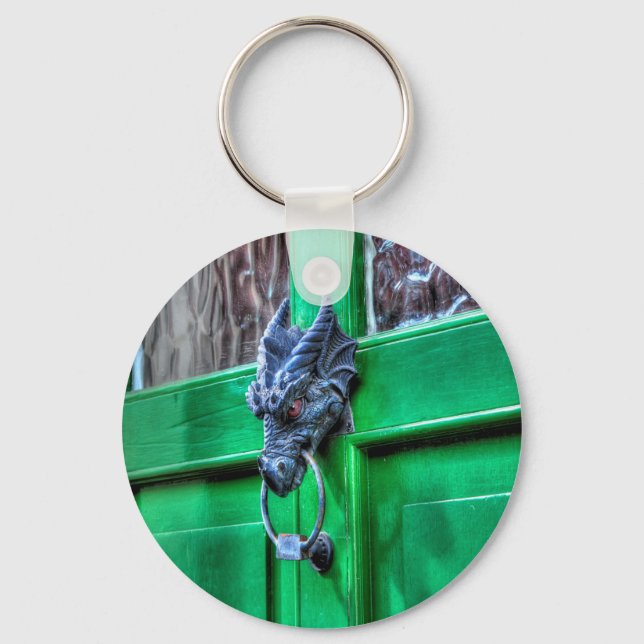 Welsh Cast Eisen Dragon Kopf Türknopf Schlüsselanhänger (Vorderseite)