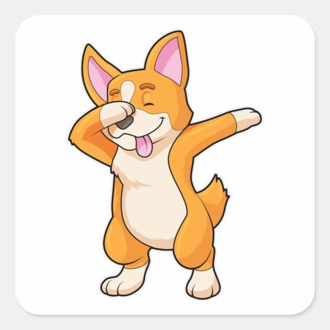 Welsh Corgi auf Hip Hop Dance Dab Quadratischer Aufkleber (Vorderseite)