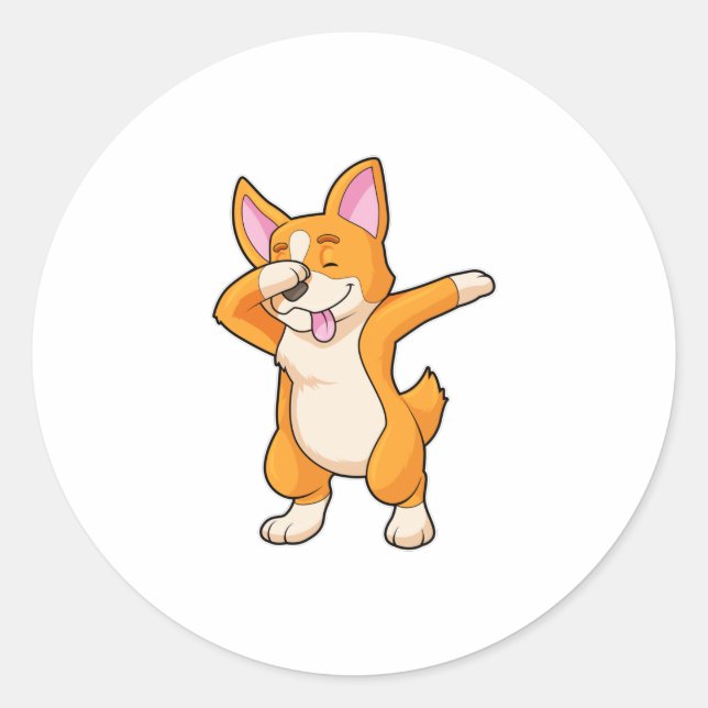 Welsh Corgi auf Hip Hop Dance Dab Runder Aufkleber (Vorderseite)