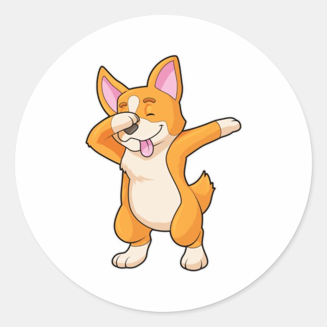 Welsh Corgi auf Hip Hop Dance Dab Runder Aufkleber (Vorderseite)