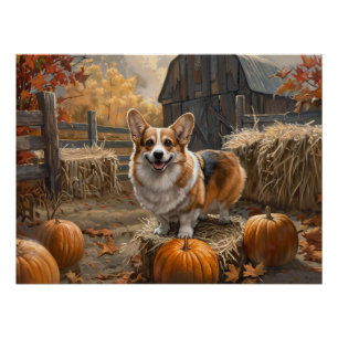 Welsh Corgi Autumn Pumpkin Farm Poster