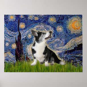 Welsh Corgi Bi Black Starry Night Poster