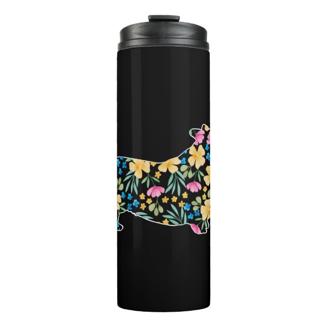 Welsh Corgi Blume Thermosbecher (Vorderseite)