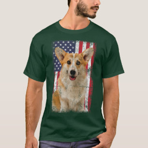 Welsh Corgi Dog American Flag Vintag 1458 T-Shirt