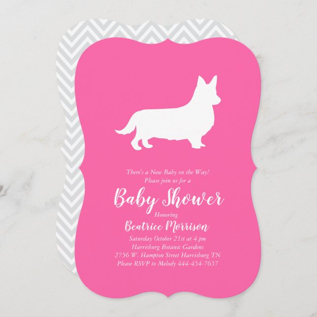 Welsh Corgi Dog Baby Dusche Pink Girl Einladung (Vorne/Hinten)