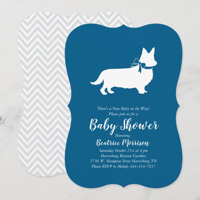 Welsh Corgi Dog Baby Shower Blue Boy Einladung (Vorne/Hinten)
