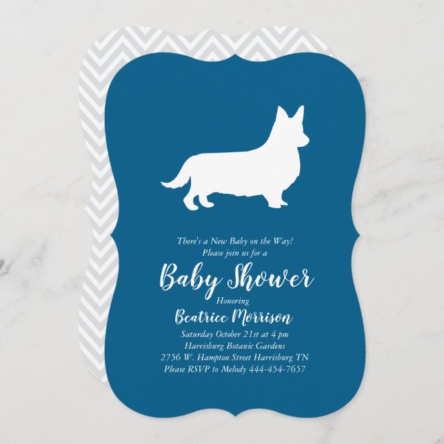 Welsh Corgi Dog Baby Shower Blue Boy Einladung (Vorne/Hinten)