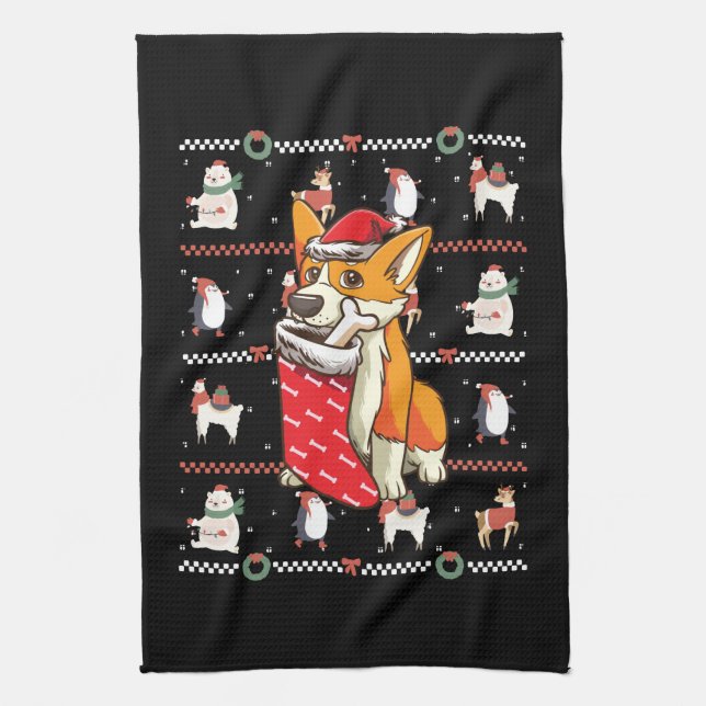 Welsh Corgi Dog Ugly Christmas Geschirrtuch (Vertikal)