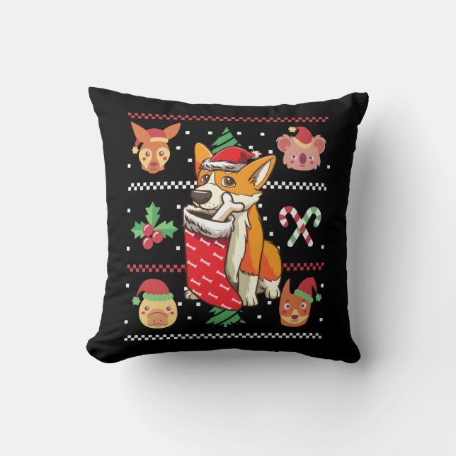 Welsh Corgi Dog Ugly Christmas Kissen (Vorderseite)