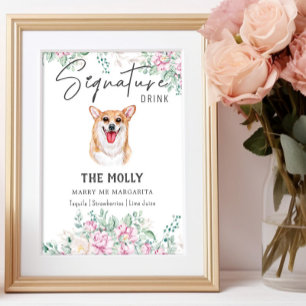 Welsh Corgi Dog Wedding Signature Drink Sign Poster