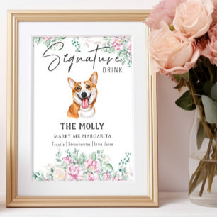 Welsh Corgi Dog Wedding Signature Drink Sign Poster