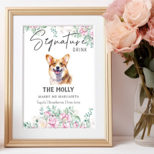 Welsh Corgi Dog Wedding Signature Drink Sign Poster