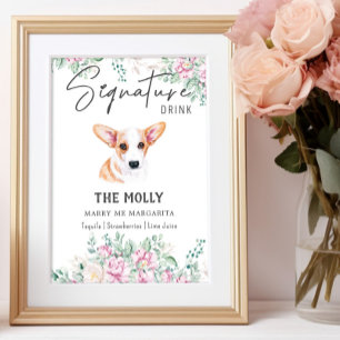 Welsh Corgi Dog Wedding Signature Drink Sign Poster
