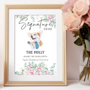 Welsh Corgi Dog Wedding Signature Drink Sign Poster