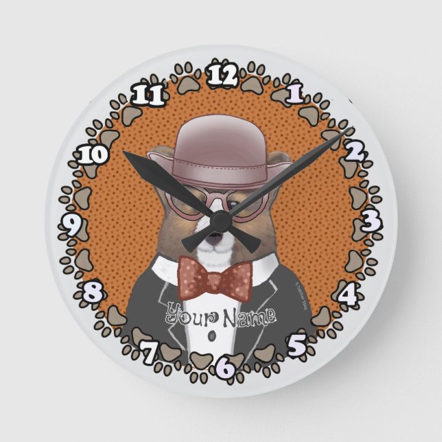 Welsh Corgi Glasses Runde Wanduhr (Vorderseite)