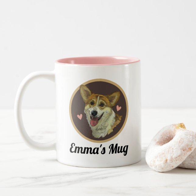 Welsh Corgi Hund Lover Personalisiertes Geschenk Zweifarbige Tasse (Mit Donut)