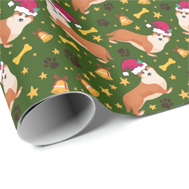 Welsh Corgi Hund mit Weihnachtsmannmütze Weihnacht Geschenkpapier (Rolleneckpunkt)