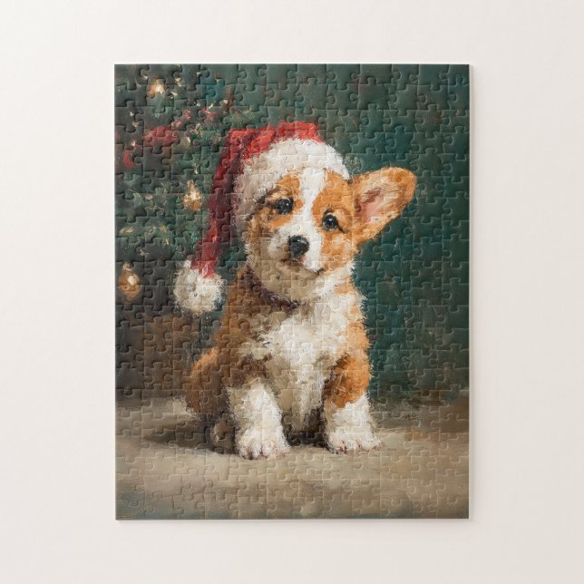 Welsh Corgi Puppy Christmas Painting Puzzle (Vertikal)