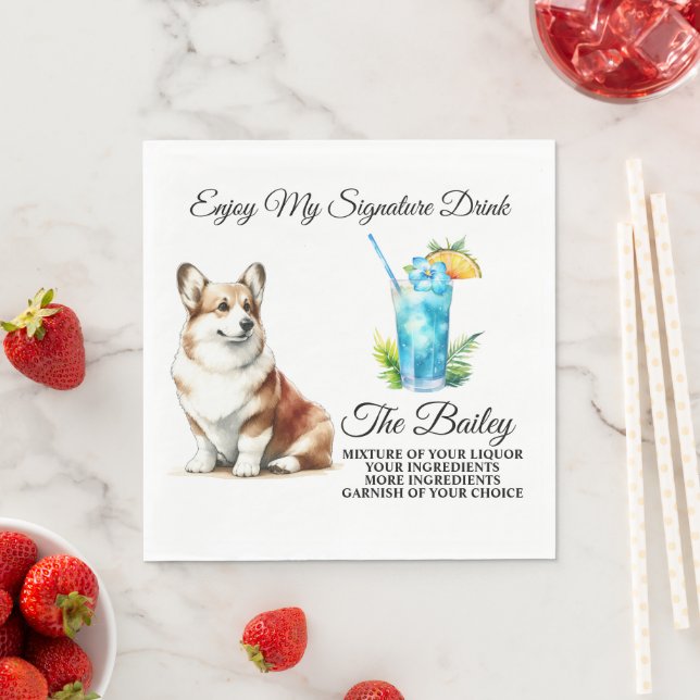 Welsh Corgi Signature Drink Wedding Pet Serviette (Beispiel)