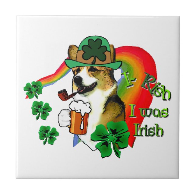 Welsh Corgi St Patricks Day Fliese (Vorderseite)