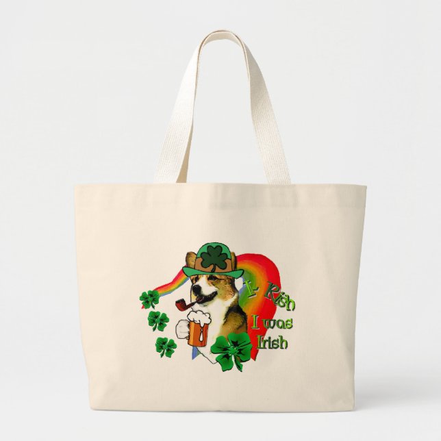 Welsh Corgi St Patricks Day Jumbo Stoffbeutel (Vorne)