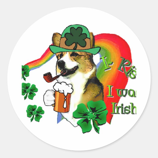 Welsh Corgi St Patricks Day Runder Aufkleber (Vorderseite)