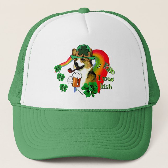 Welsh Corgi St Patricks Day Truckerkappe (Vorderseite)