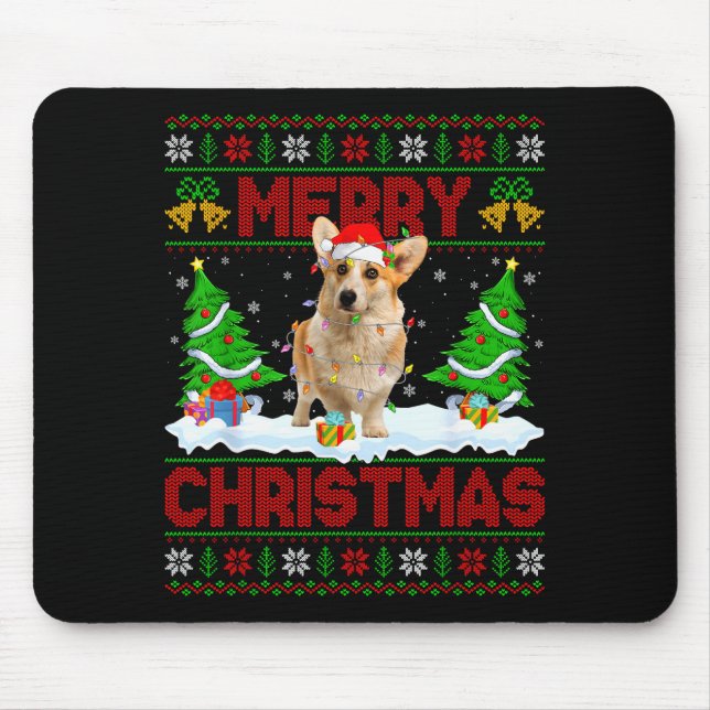 Welsh Corgi Ugly Xmas Sweater Funny Pet Dog Lover  Mousepad (Vorne)