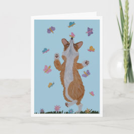 Welsh Corgi und Schmetterlinge Frohe Ostern Karte