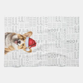 Welsh Corig Dog in Weihnachtsmannmütze Woof Christ Geschirrtuch