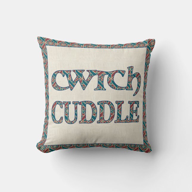 Welsh Cwtch Pillow oder Cushion, Blau, Rotes Muste Kissen (Vorderseite)
