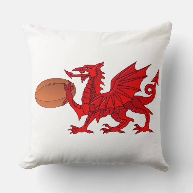 Welsh Drache mit Rugby-Ball-Kissen Kissen (Vorderseite)