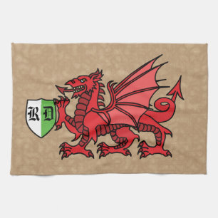 Welsh Dragon Custom Monogram Geschirrtuch