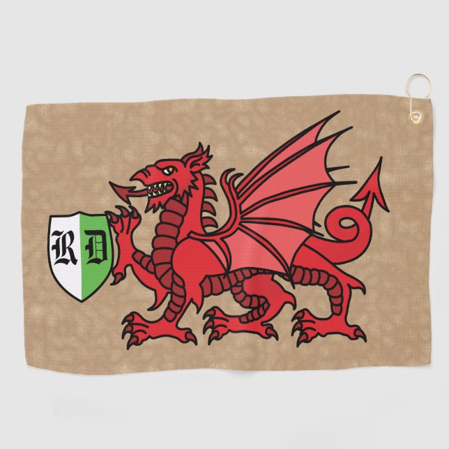 Welsh Dragon Custom Monogram Golfhandtuch (Horizontal)