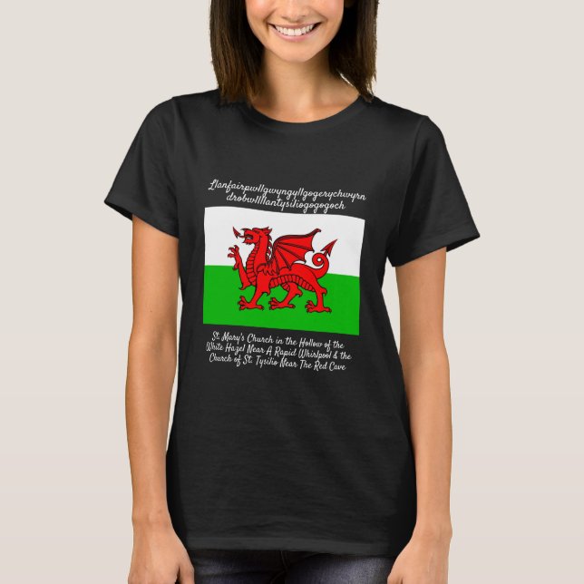 Welsh Dragon Flag Llanfairpwllgwyngyll T-Shirt (Vorderseite)