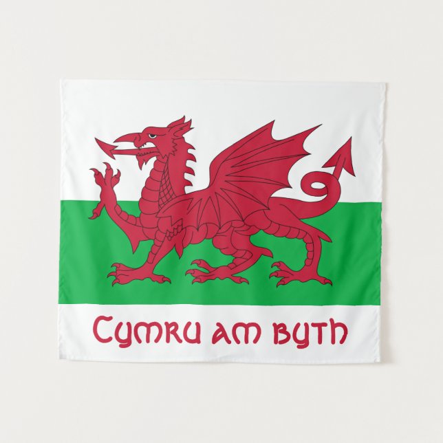 Welsh Dragon ~ Flag Wales Wandteppich (Vorderseite (Horizontal))