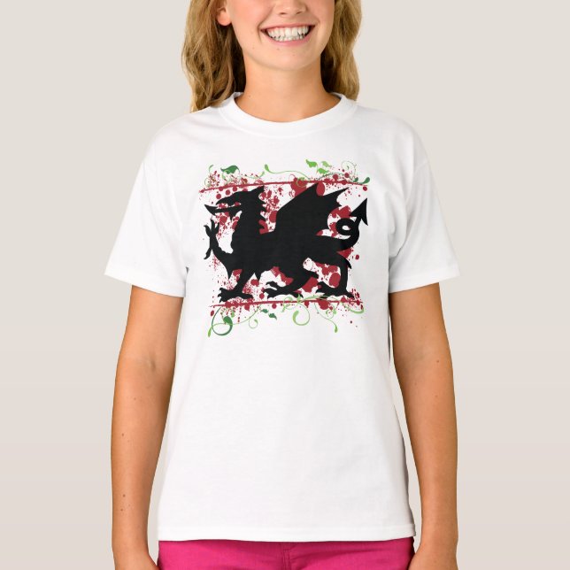 Welsh Dragon Girl's Ringer-T - Shirt (Vorderseite)