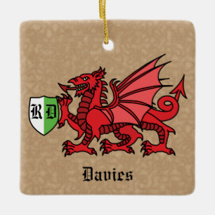Welsh Dragon Individuelle Name und Monogram Keramikornament