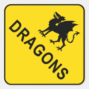 Welsh Dragon Warning Sign Quadratischer Aufkleber